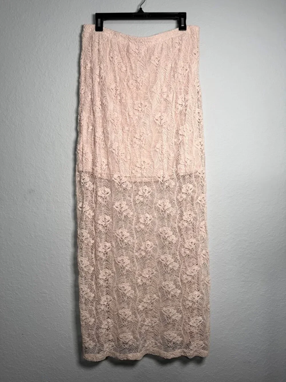 No Boundaries Floral Lace Maxi Skirt Juniors XL Peach Pink Boho Fairy Lined Knit